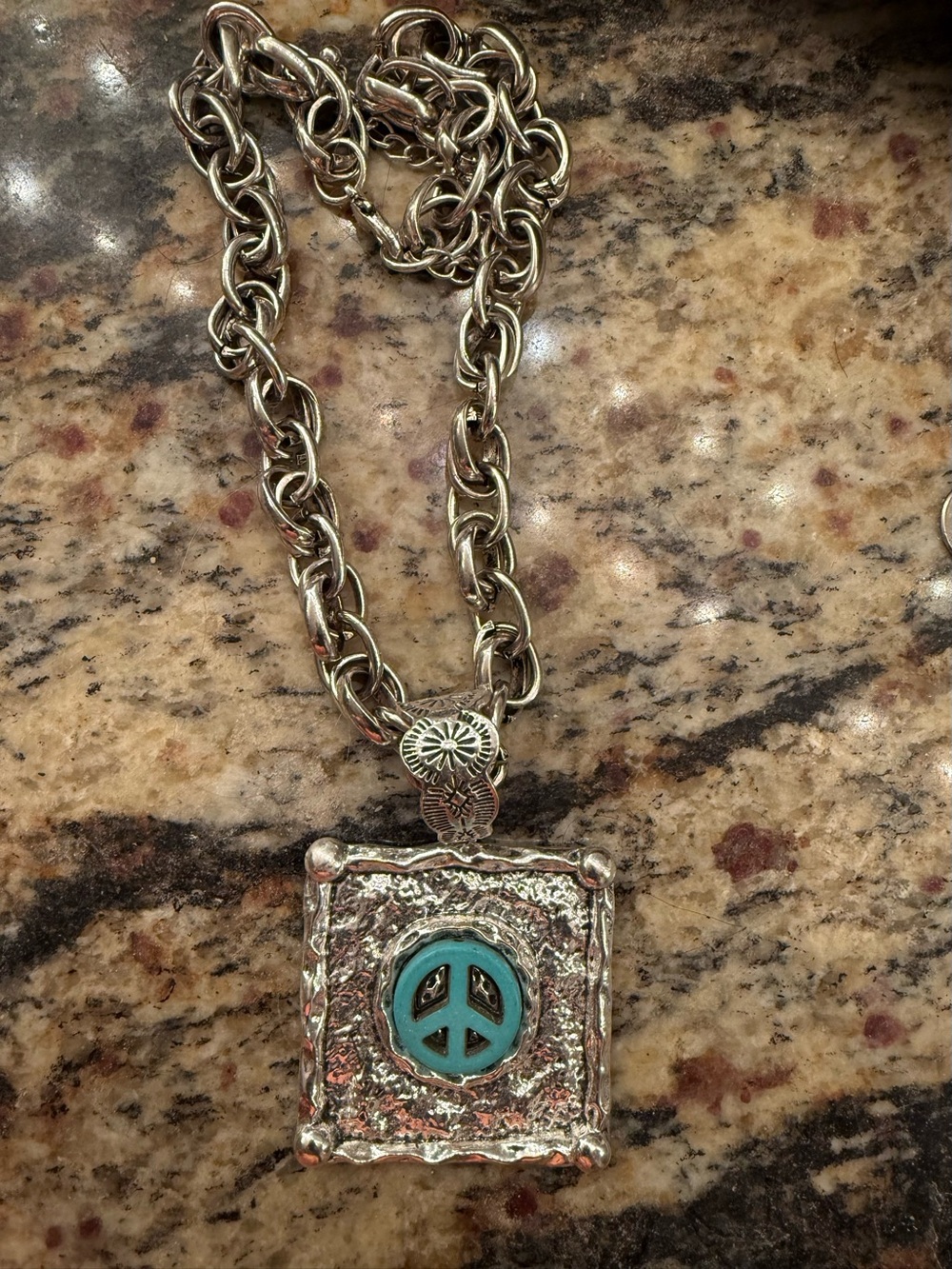 Accessories to Go Silver-Tone Women's Necklace with Turquoise Peace Pendant